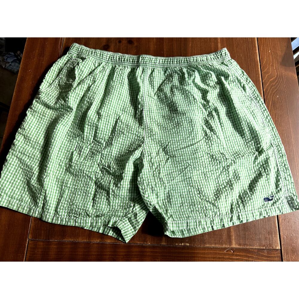 Vineyard Vines green gingham chappy swim trunks XL